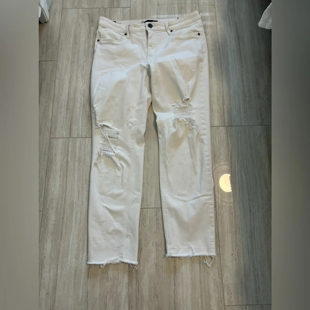 Kut From The Kloth Women’s White Distressed Straight Jeans Size 12L